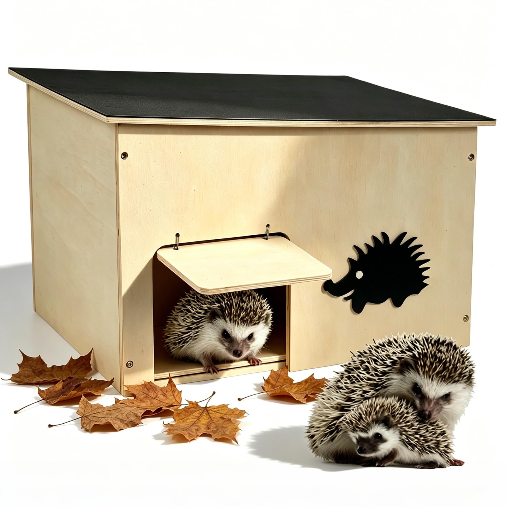 Großes Igelhaus aus Holz mit Rattenklappe und Boden, Ganzjäh