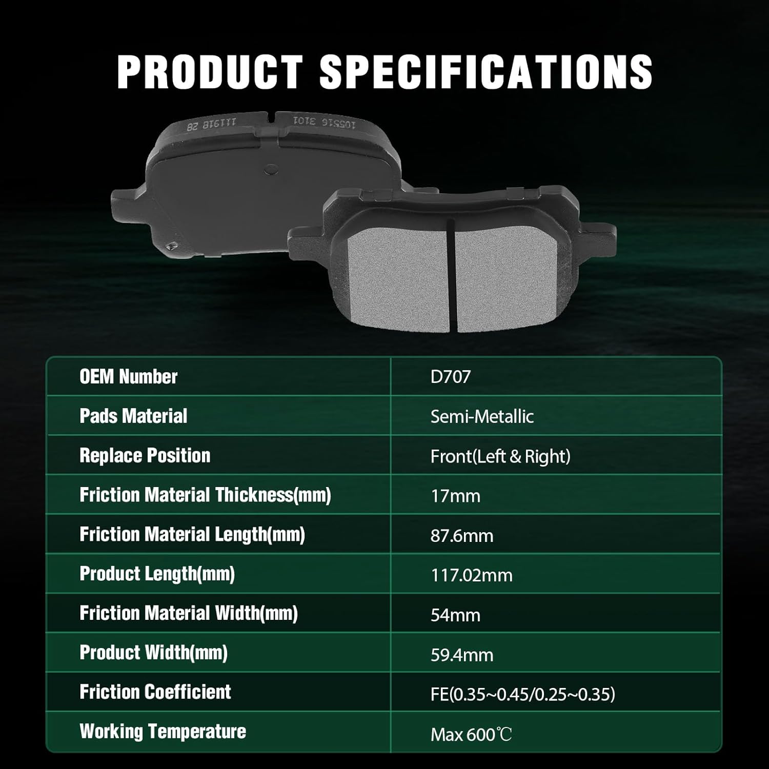 AUTOMUTO 4PCS Front Semi-Metallic Disc Brake Pads Set D707 For Lexus ES300 1999-2001, Lexus RX300 1999-2001, Toyota Avalon 1998-2004, Camry 1997-2001, Solara 1999-2003