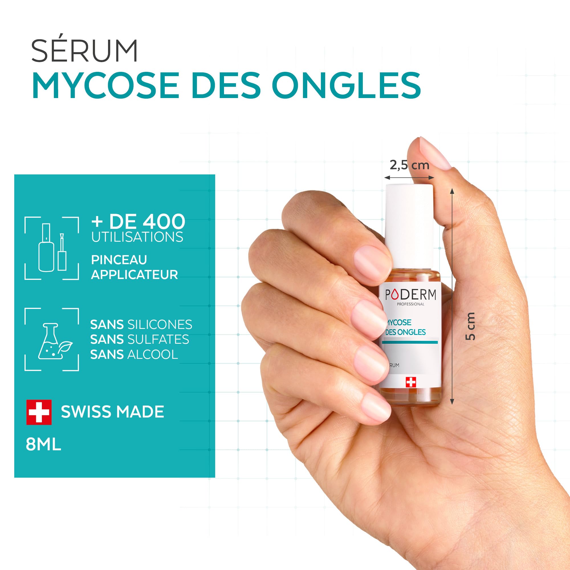 PODERM Sérum Mycose des Ongles + Vernis à Ongles Rose – Antifongique, Répare & Camoufle les Ongles Jaunis, pour des Ongles Visiblement Plus Sains | Développé par une Podologue | Swiss Made