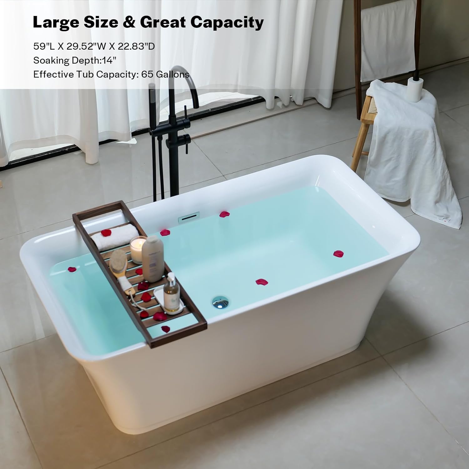 Empava 59" Freestanding Luxury Acrylic Soaking SPA Tub Modern Stand Alone Bathtubs Model 59FT1511, White