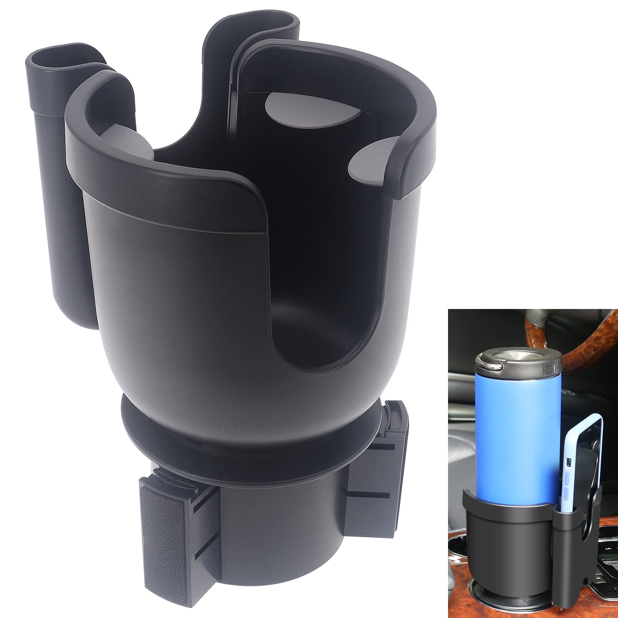 iSaddle2 in 1 Car Cup Holder Expander Adapter with Adjustable Base & Cup Holder Coaster - Automotive Interior Accessories Phone Holder Soda Coffee Mug Beverage 17oz 18oz Water Bottle Cup Holder