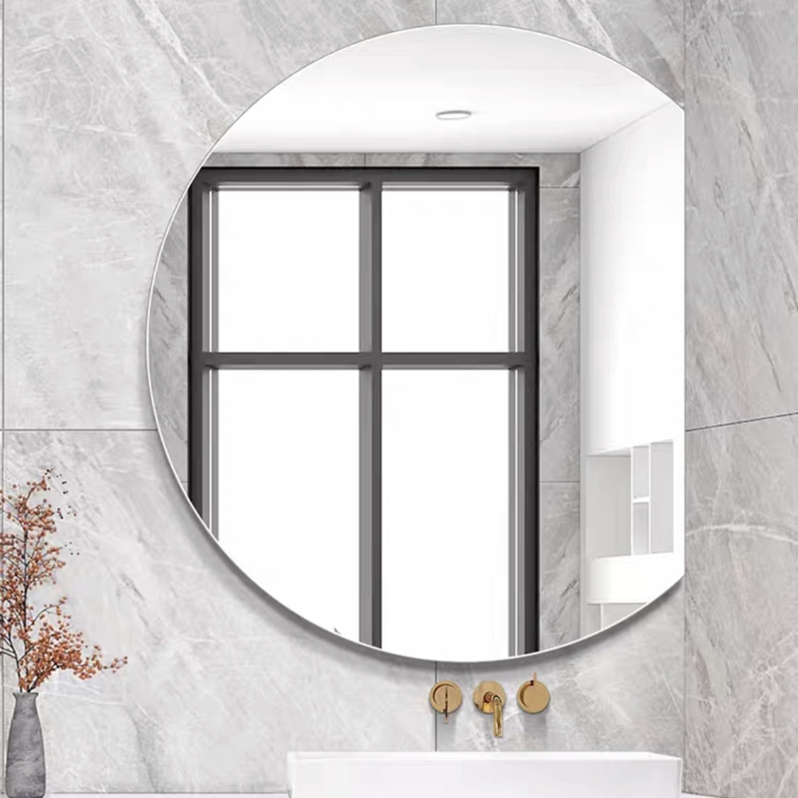 SXFSDOU Frameless Semicircle Bathroom Mirror - Decorative Makeup Mirror, Safety Explosion-Proof Glass, Available in 50/60/70/80cm, Perfect for Home Decor & Grooming.