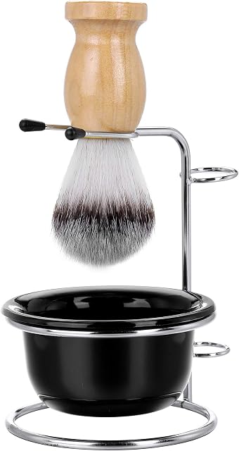 CCbeauty Shaving Brush Kit for Men, 4-in-1 Shaving Brush and Bowl Set, Stainless Steel Safty Razor Stand Holder, Traditional Wet Close Shaving Kit, Men Manual Shaving Cleaning Tool, Easy to Clean