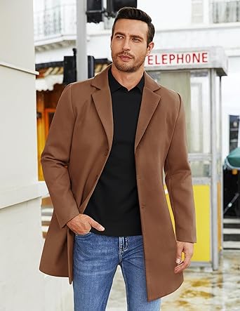 COOFANDY Mens Wool Blend Coat Winter Trench Coats Notched Lapel