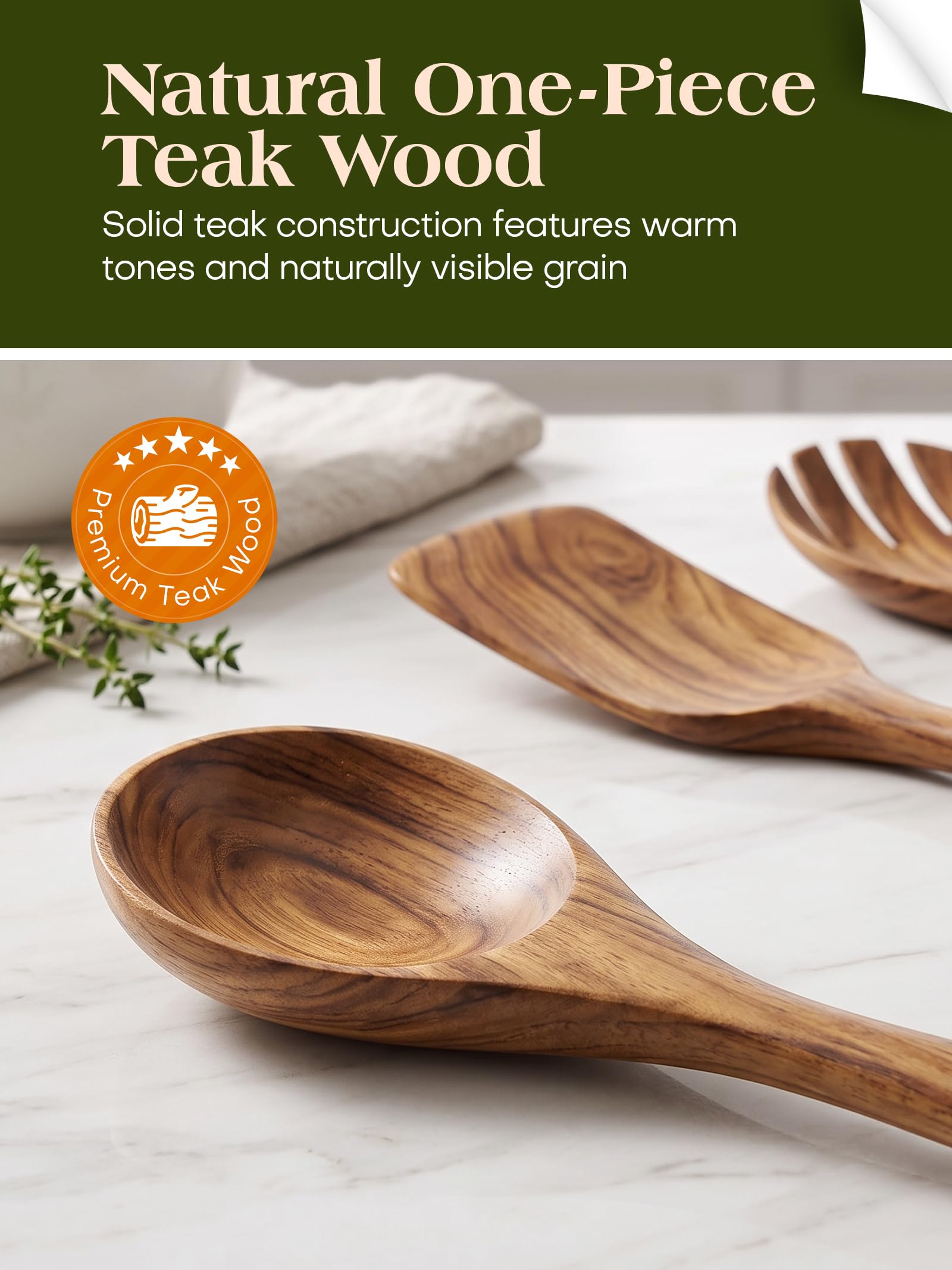 Set di utensili da cucina con supporto, utensili da cucina in legno per cucinare, utensili da cucina in legno di teak naturale, set di utensili da cucina in legno con spatola e mestolo (11)
