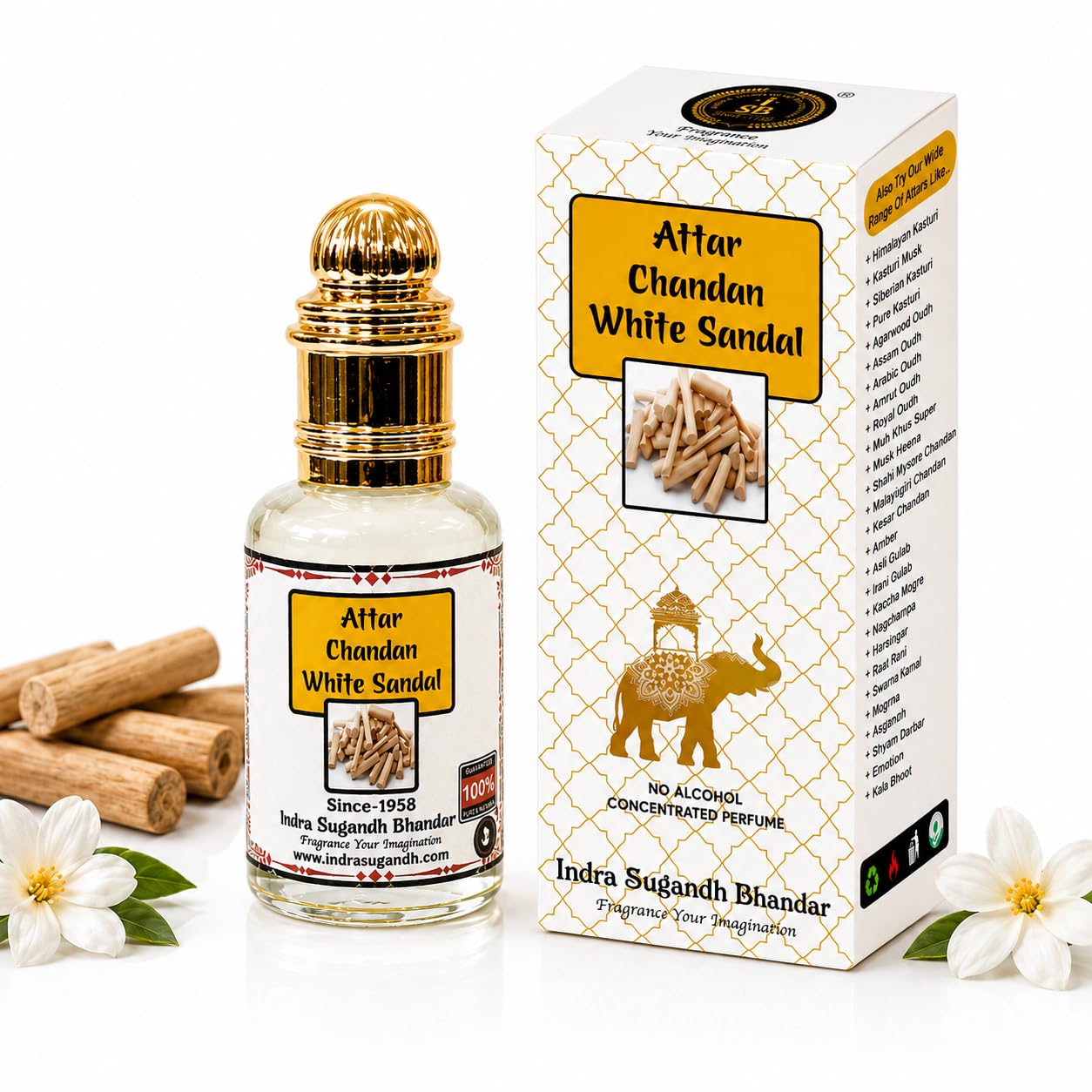 INDRA SUGANDH BHANDAR Liquid Attar For Men|Women White Sandal|Chandan 12Ml Natural Sandalwood Ittar Long Lasting Fragrance Rollon Pack