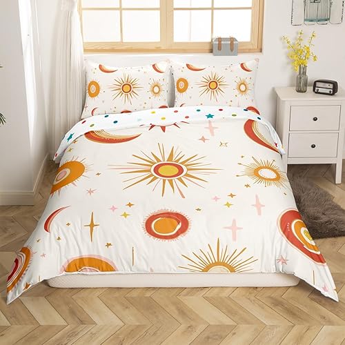 Juego de ropa de cama con diseño de estrella y luna para niños, funda de edredón con diseño de arco iris y sol, sistema solar, planeta, para niños y