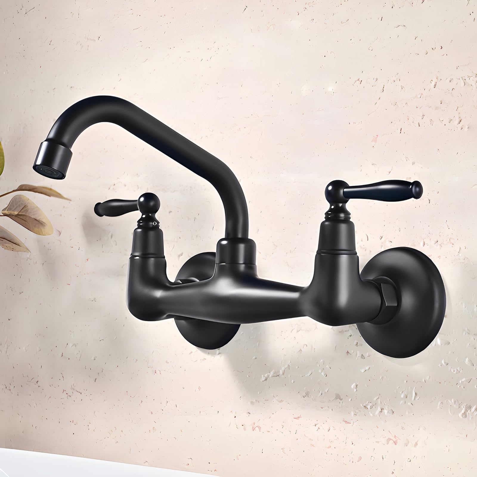 XJTNLB Grifo Bimando Lavabo Vintage Grifo de Pared para Lavabo Negro, Griferia Baño Vintage con 2 Asas