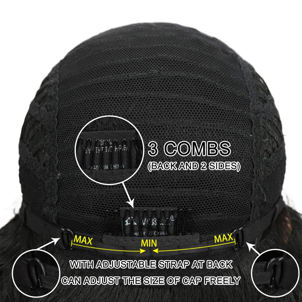 Joedir Lace Front Wigs 24" Long Wavy Synthetic Wigs For Black Women 130% Density Heat Resistant Synthetic Hair Wig(NATURAL BLACK)