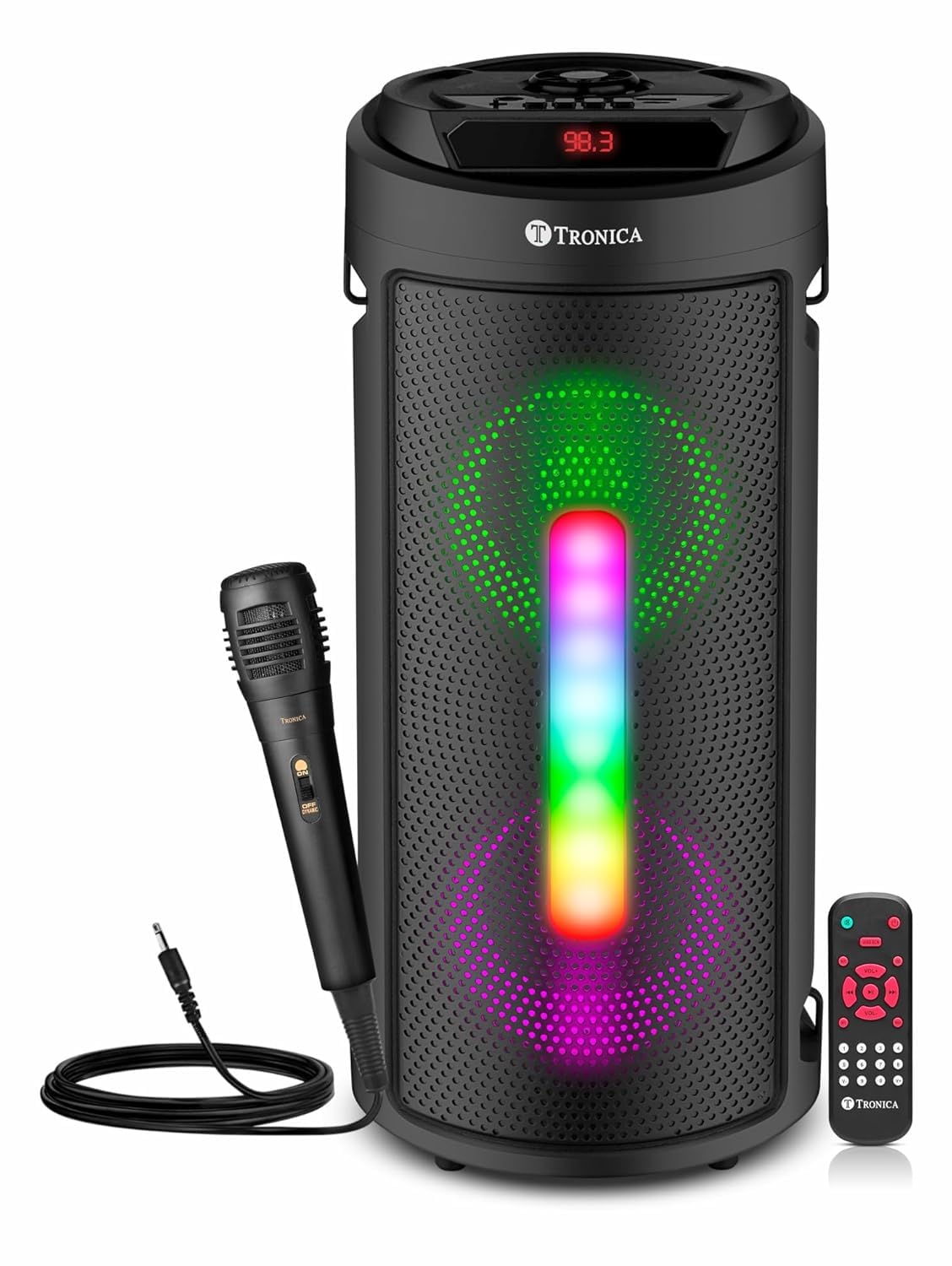 Tronica Cyclone 4 Upgraded 30W Bluetooth Party Speaker with Dual Woofer, Enhanced Sound Circuit, RGB Lights, Wired Mic for Karaoke, 1800mAh Battery, Auto TWS, FM Radio, USB, SD Card & Remote (Black)-image-43