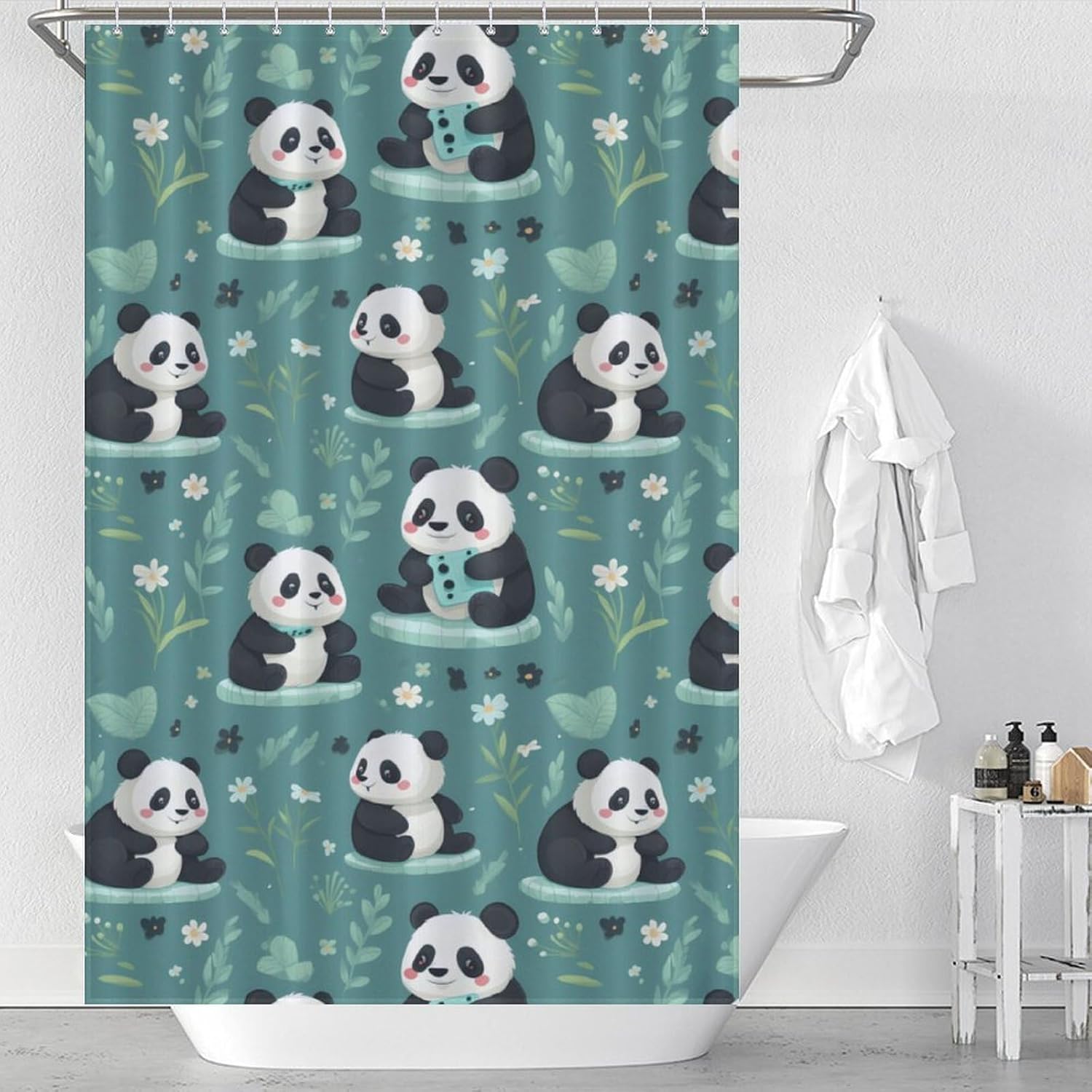 Cute Pandas Funny Shower Curtains Washable Bath Curtain Liner with Hooks for Bathroom Bath Tubs