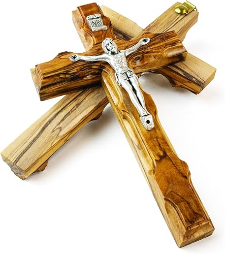 Miniatura 2 de Cruz de pared de crucifijo, cruz de madera de olivo de tierra santa con borde festoneado de Israel, cruz colgante para decoración del hogar, arte de
