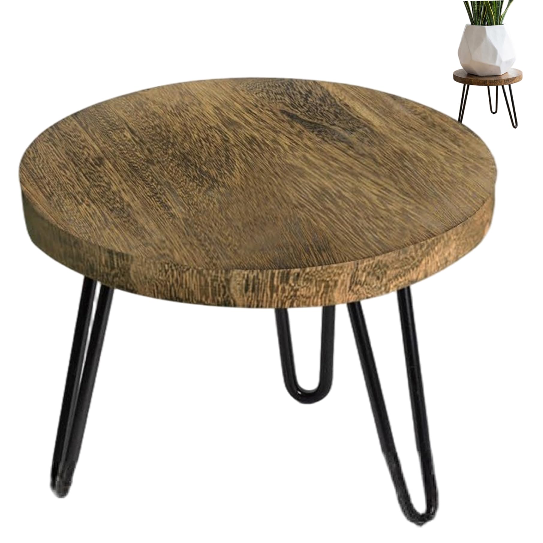 Support pour plantes en bois rustique avec pieds en métal