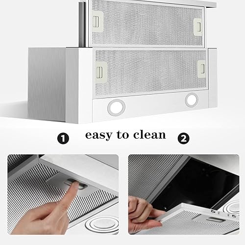 Miniatura 4 de Campana extractora de cocina, campana extractora de acero inoxidable, ventilador extractor integrado de 23.622 in con luz LED, campana extractora