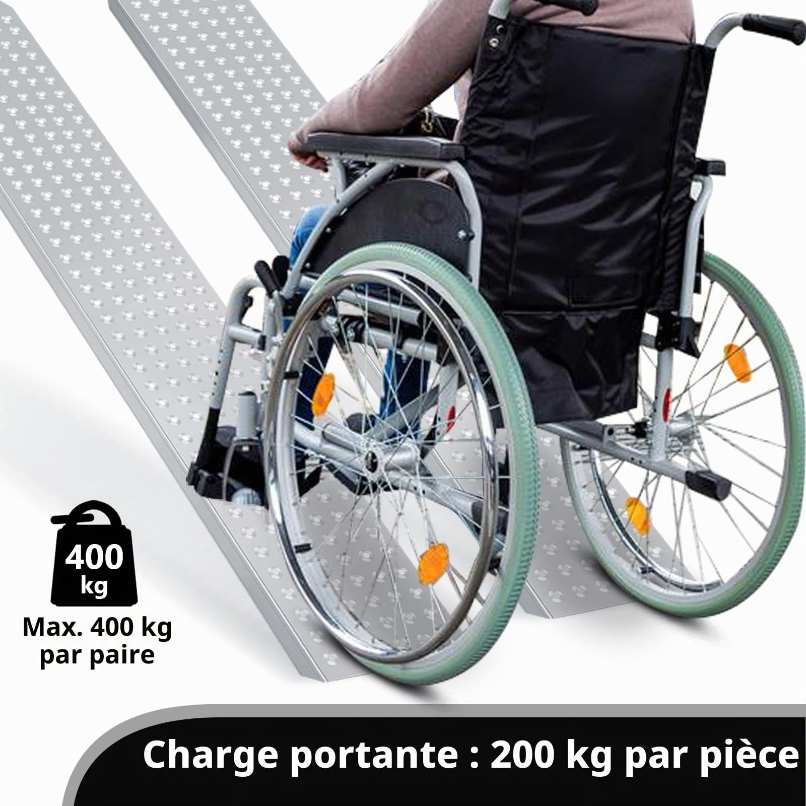 Sonnewelt Lot de 2 rampes d'accès - Capacité de charge de 400 kg - Pour remorque, rail de chargement antidérapant - Pour moto, voiture - Galvanisée - 160 cm, Argenté