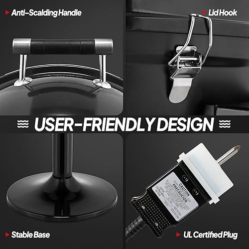 Miniatura 4 de ROVSUN Parrilla eléctrica vertical de 1600 W con tapa, parrilla de acero inoxidable 304 negro con bandeja de goteo extraíble desmontable, diseño de