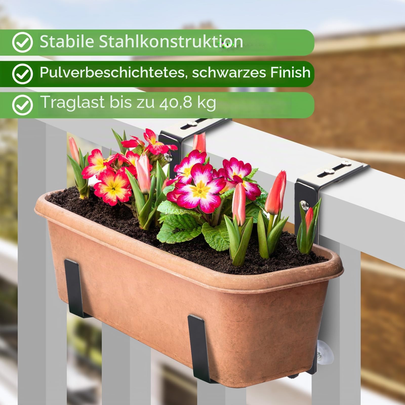 Sekcen 6 Stück Blumenkasten-Halterungen für Blumenkasten, verstellbare Deckschienenhalterungen