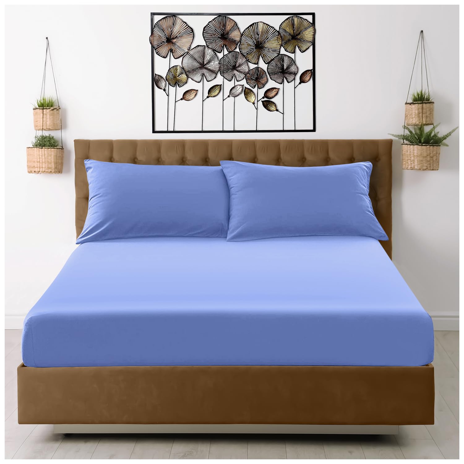 Super Dreamer Sky Blue Gc Gaveno Cavailia Microfiber Super King Fitted Sheet (25Cm) Deep Bed Sheets - Breathable, Fade & Wrinkle Resistant - Elasticated Corners - Mattress Bedsheet (182X200cm)