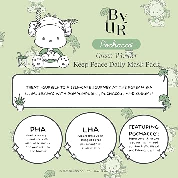 ByUR Green Wonder Sanrio Character Daily Aqua Serum Mask (30 Sheets) Hydrating Moisturizing Face Pore Treatment K-Beauty Skincare Centella & Tea Tree for Sensitive & Dry Skin - Pochacco K-Spa