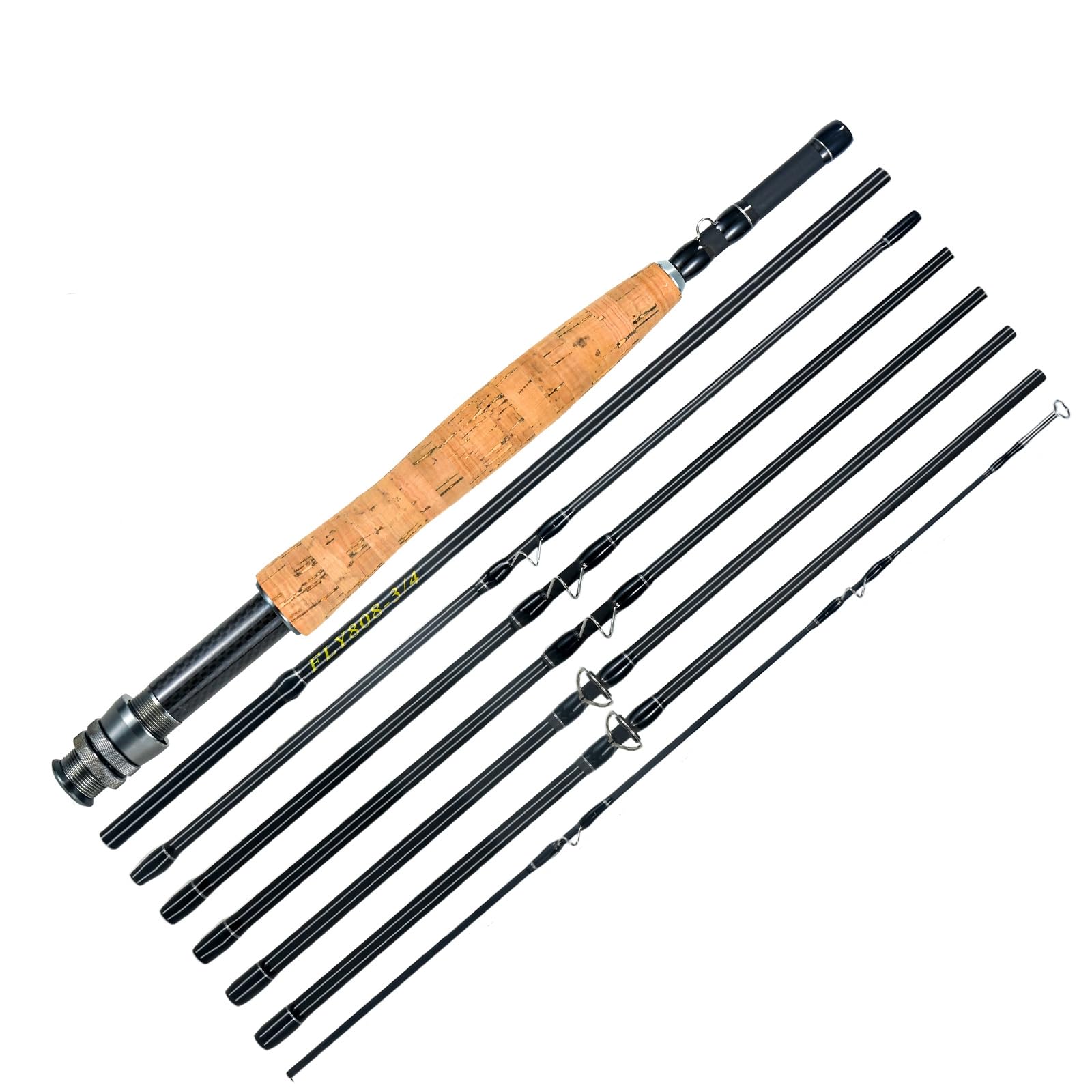 Caña de pescar con mosca, 8 pies, 3-4 W o 9 pies, 7-8 W, 8 piezas portátiles, fibra de carbono, peso ligero, para viajes, pesca de agua dulce