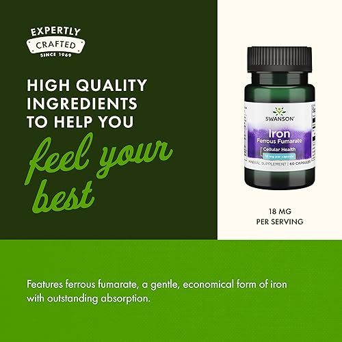 Vista 5 de Swanson Hierro (Fumarato Ferroso) - Suplemento mineral que promueve el apoyo energético - Fórmula de alta concentración ayuda en la entrega