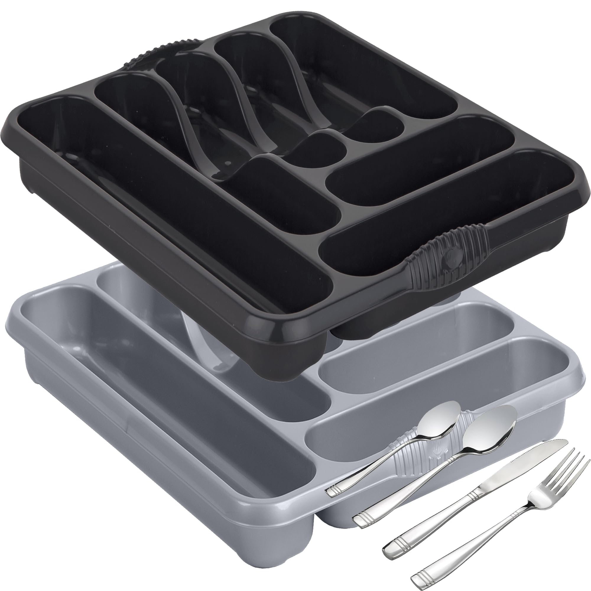 Storm Trading Group Silver Large 7 Compartment Cutlery Tray Rack Holder Drawer Organiser Storage Stand For Kitchen Worktops & Drawers (, 1 Tray)