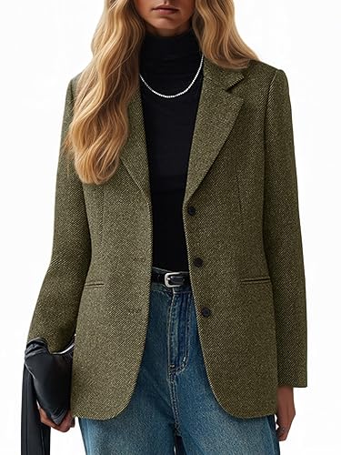Mina Self 2026 Spring Women Herringbone Tweed Wool Blazer-Lapel Collar