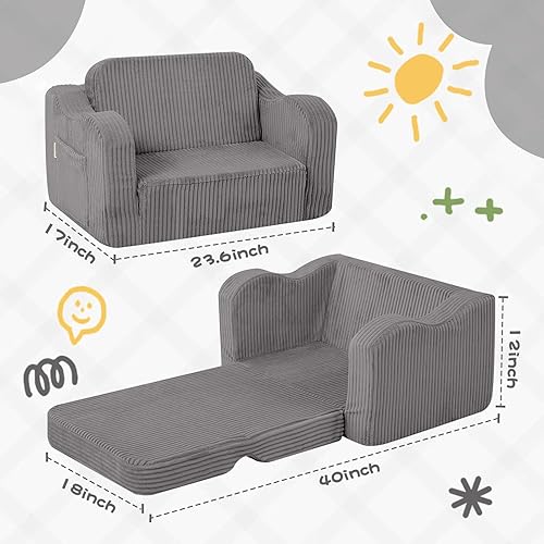 Miniatura 50 de MeMoreCool Sofá de dinosaurio para niños, silla plegable para niños pequeños, sofá cama convertible que brilla en la oscuridad, salón plegable para