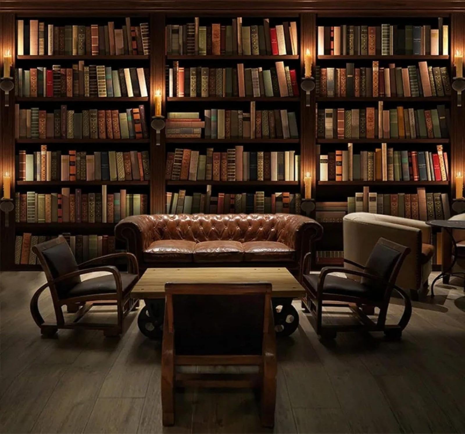 XLMING Retro Nostalgic Bookshelf Books Library 3D Wallpaper Premium Textured Silk Study Dining Living Room Bedroom Sofa TV Wall Easy Install-200cm×140cm