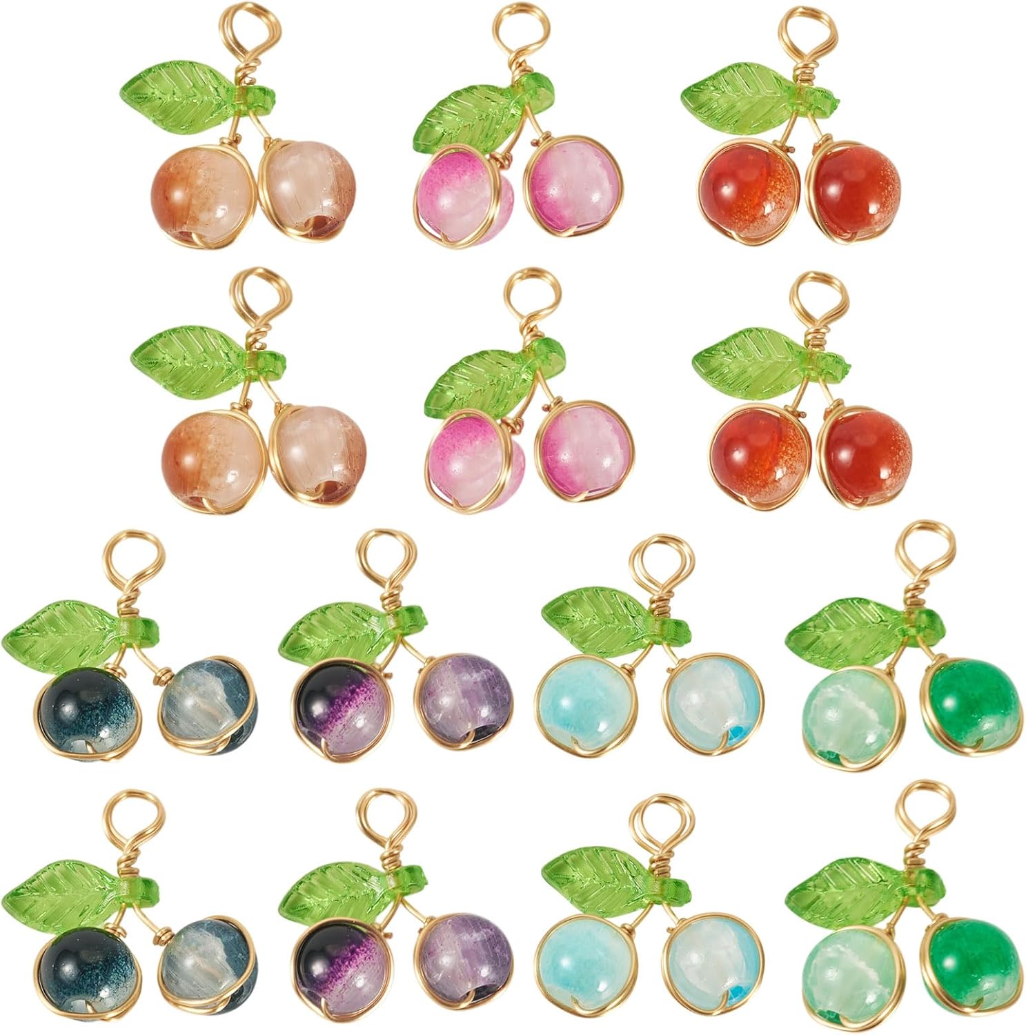 Cheriswelry Cherry Glass Pendants Crackle Bead Dangle Charms Fruit Earring Charms Lovely Hang Ornament for DIY Craft Bracelet Necklace Jewelry Making - Image 7