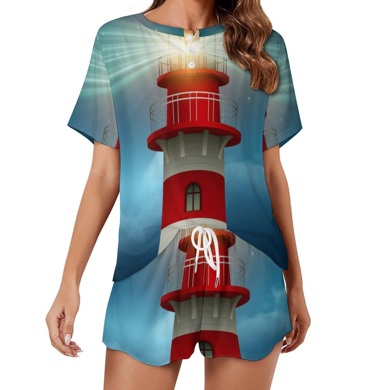 VYJLOO Lighthouse Womens Pajamas Set Short Sleeve Sleepwear Nightwear Pjs Set Loungewear