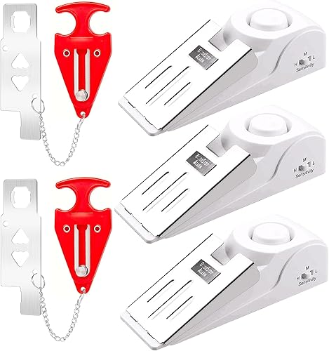 Alarma de tope de puerta mejorada con cerradura de puerta portátil, alarma de sirena de seguridad de 120 dB para viajes, hotel, hogar, apartamento,