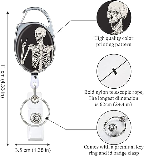 Miniatura 4 de Carretes retráctiles para insignias, de doble cara, con llavero, clip y llavero, cuerda de nailon duradera