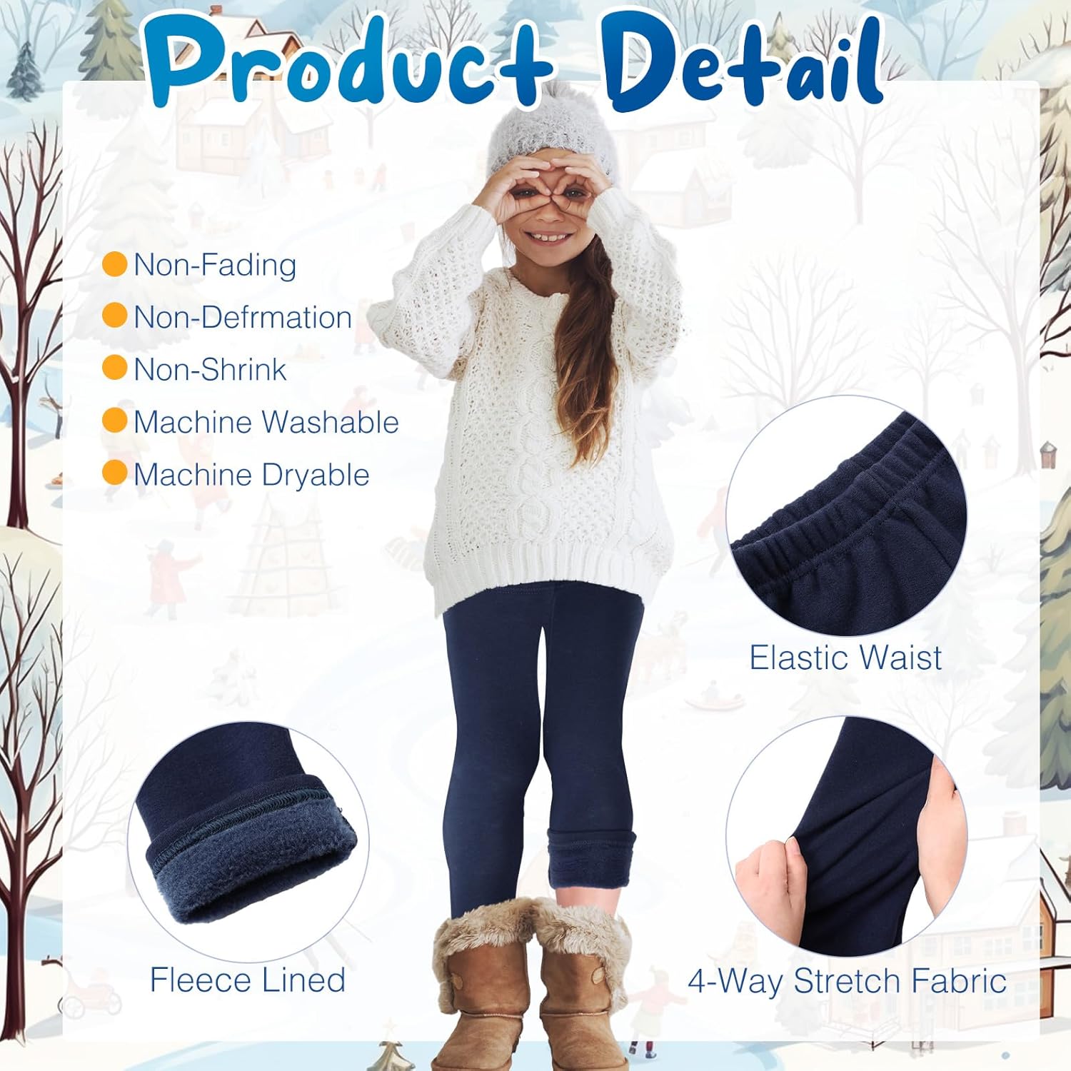 Chuarry 2 Pcs Girl's Winter Fleece Pants Lined Warm Full Length Basic Thick Pants for Kid Toddler - Image 2