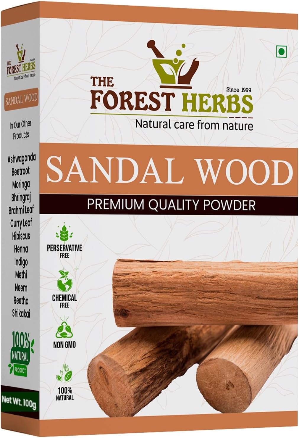 The Forest Herbs Natural Care From Nature Sandalwood Face Pack Powder 100 Grams |Chandan Powder (Face Glowing & Tan Removal Face Pack)