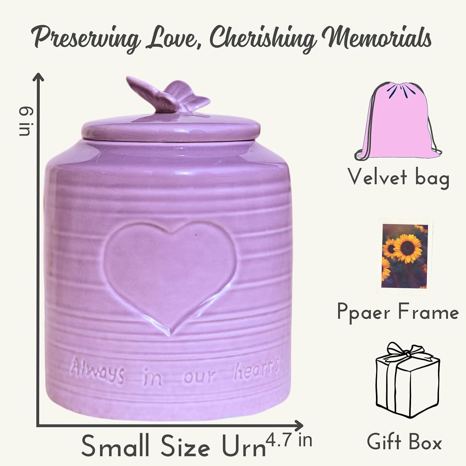 Handcrafted Ceramic Cremation Urn for Human Ashes Adult Small Butterfly Memorial Urn (Purple) image 3
