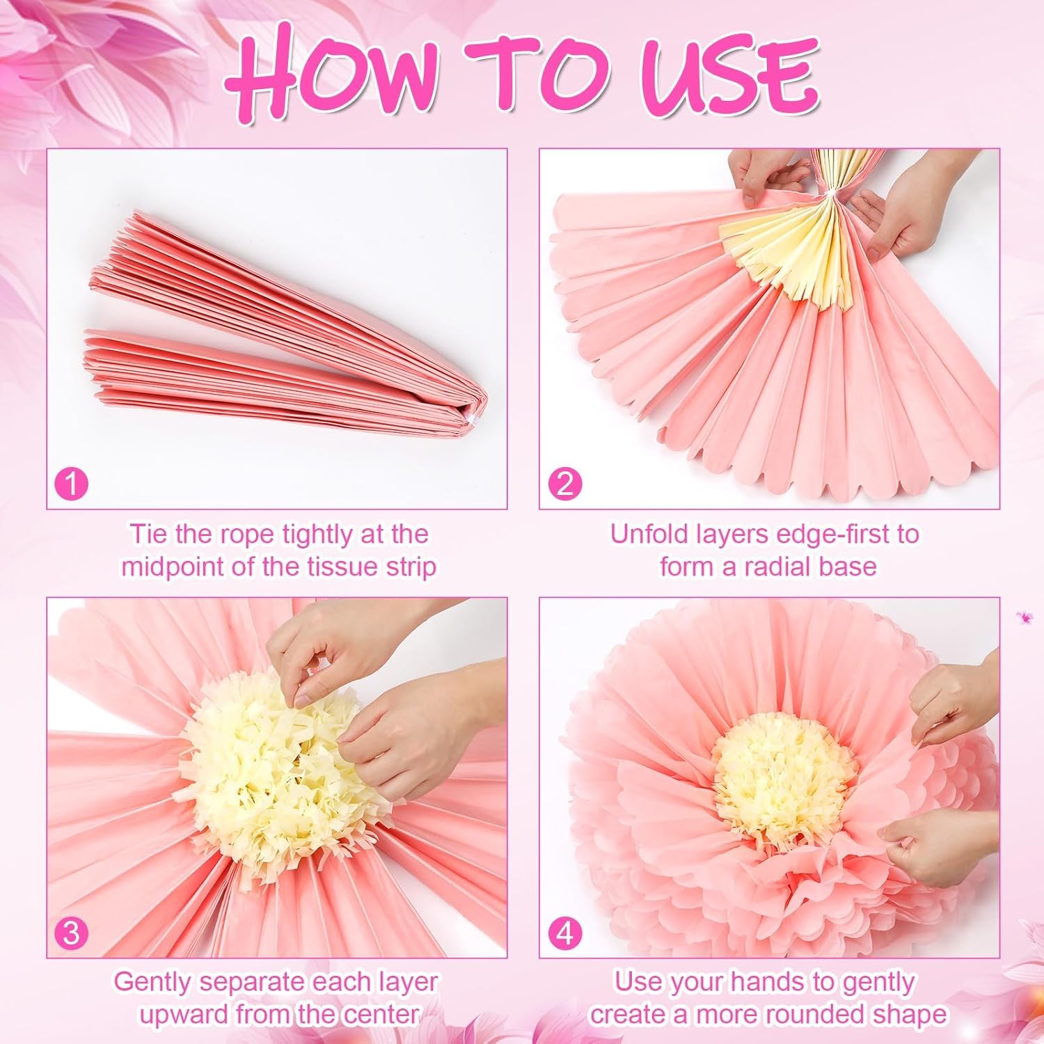 5 Pcs Giant Pink Tissue Paper Flowers Decoration 30'' 24'' Large Pink White Hanging Tissue Flower Chrysanth Paper Pom Poms Peony for Birthday Wedding Backdrop Bridal Baby Shower Tea Party Decor