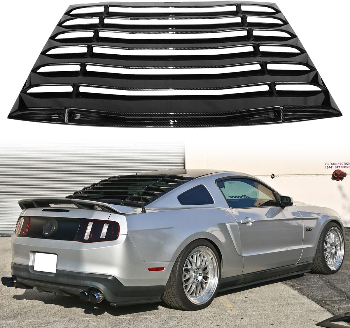 Rear Window Louver, Compatible with 2005-2014 Ford Mustang Coupe, Carbon Fiber Print ABS Plastic IKON Style Aerodynamic Rear Sunshade Wind Deflection Cover