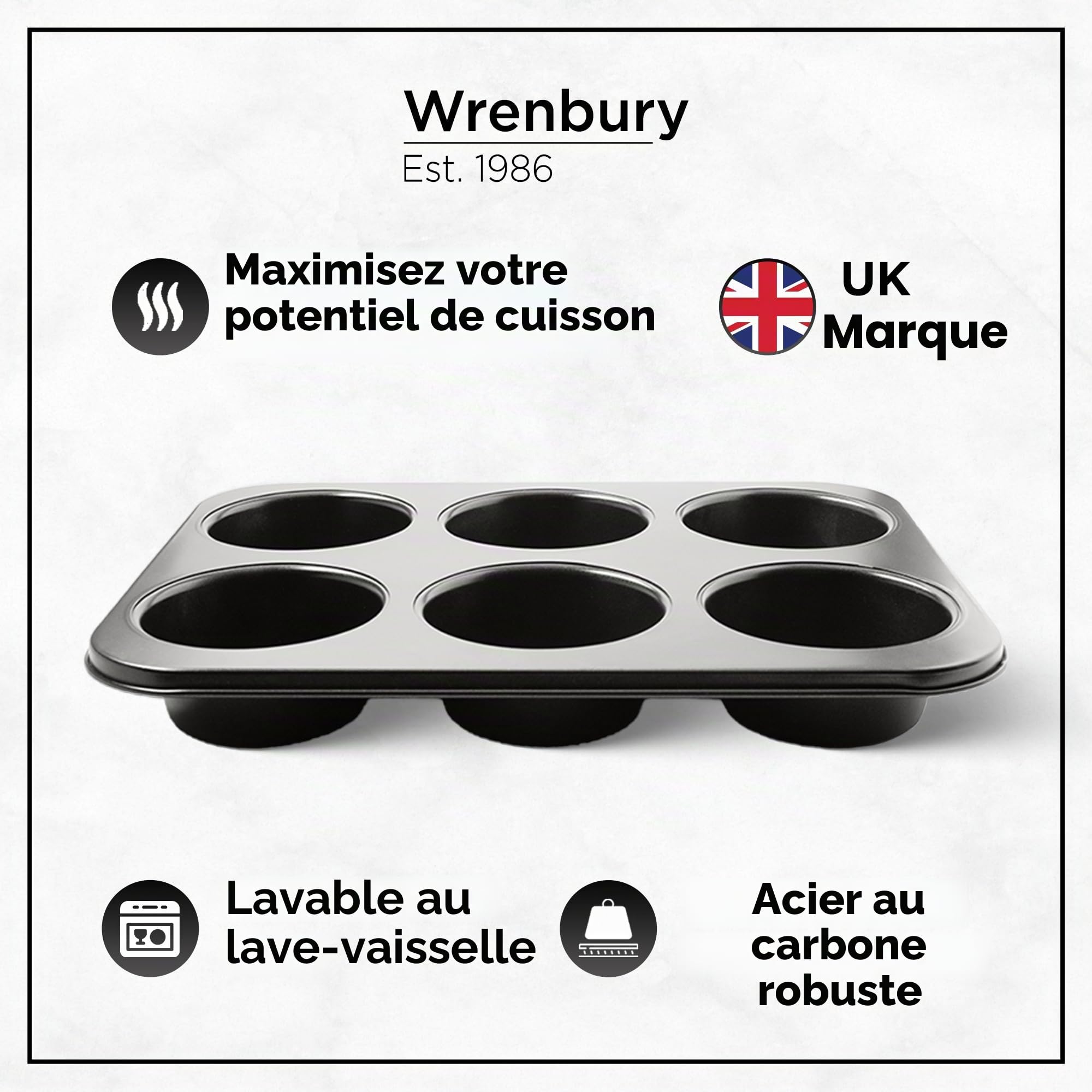 Wrenbury Lot de 2 moules à muffins géants - Anti-adhésifs - Sans PTFE - Passe au four à 230 °C