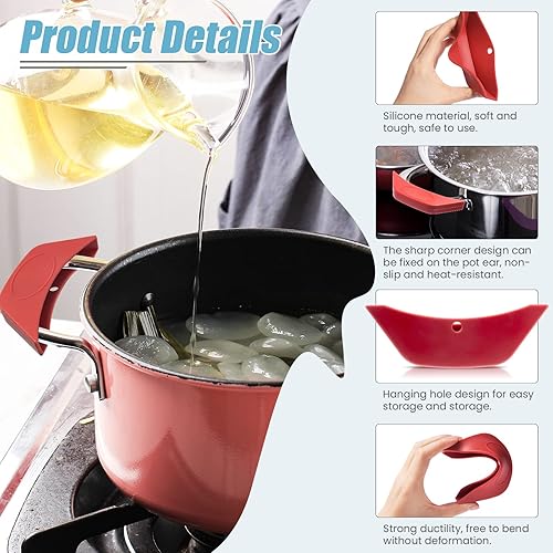 Miniatura 3 de EORTA 4 soportes de silicona para mango de asistencia a prueba de quemaduras, con aislamiento térmico, para ollas, sartenes, planchas, utensilios de