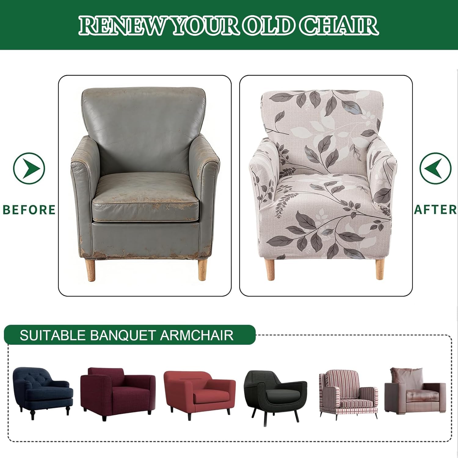 Printed Banquet Armchair Slipcovers Soft Chair Covers Armchair 1-Piece Stretch Chair Covers for Living Room Nonslip Outdoor Armchair CoverPets Friendly Furniture Protector,12