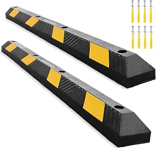 Rubber Parking Curb for Garage Floor - 72 Inch Heavy Duty Parking Stoppers Garage Bumpers for Car, Truck, Trailer, Driveway, Parking Lot, Home w/Yellow Reflective Stripe (2 Pack)