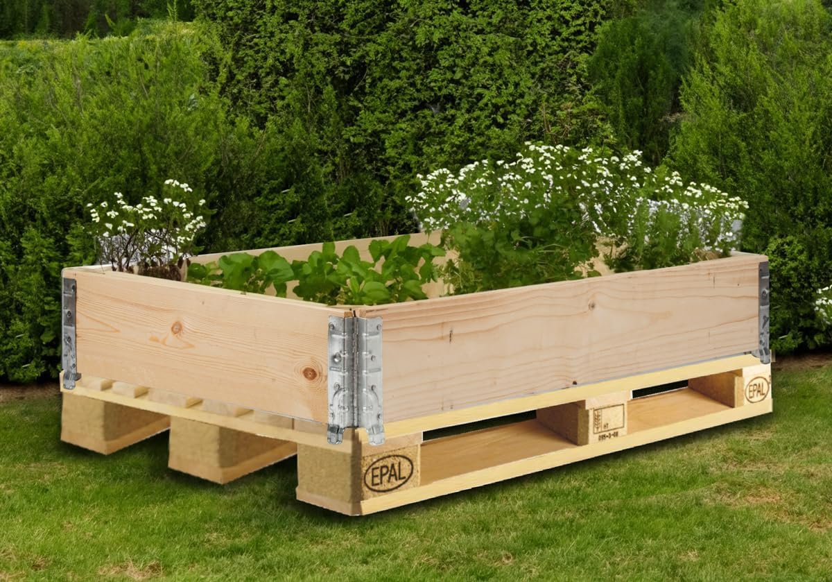Bancal alto Gardivo 120 x 80 x 20 cm – 3 piezas de madera – Marco de palé de madera, cercado de jardín, apilable, enchufable