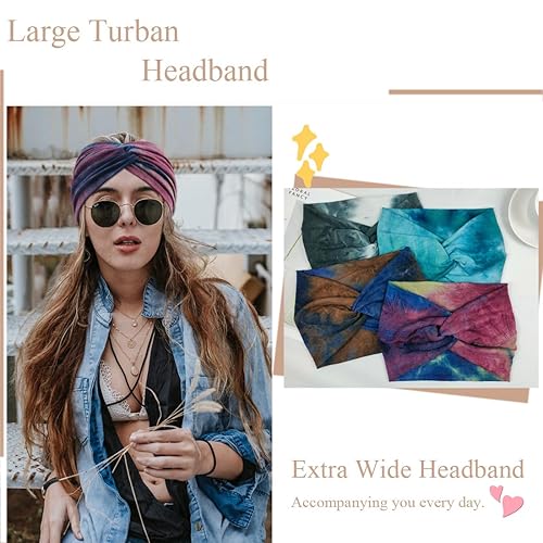 Miniatura 2 de Diademas bohemias extra anchas para mujer, diadema grande de 7 pulgadas, bandas para la cabeza torcidas para mujer, banda elástica para el cabello,