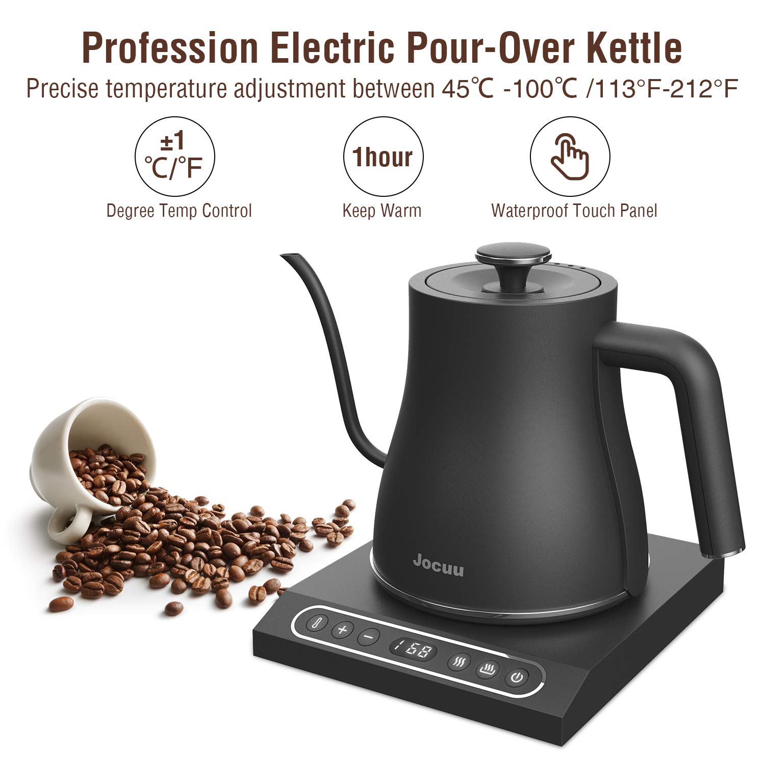 Jocuu Electric Gooseneck Kettle Temperature Variable Control Kettle, PourOver Coffee Tea Kettle