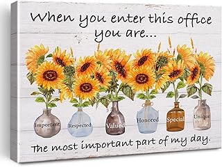 Motivational Quote When You Enter This Office You are Print Canvas Teamwork Wall Art Office Home Decor Rustic Sunflower Poster Picture Artwork 11.5"x15" (Wooden Framed)