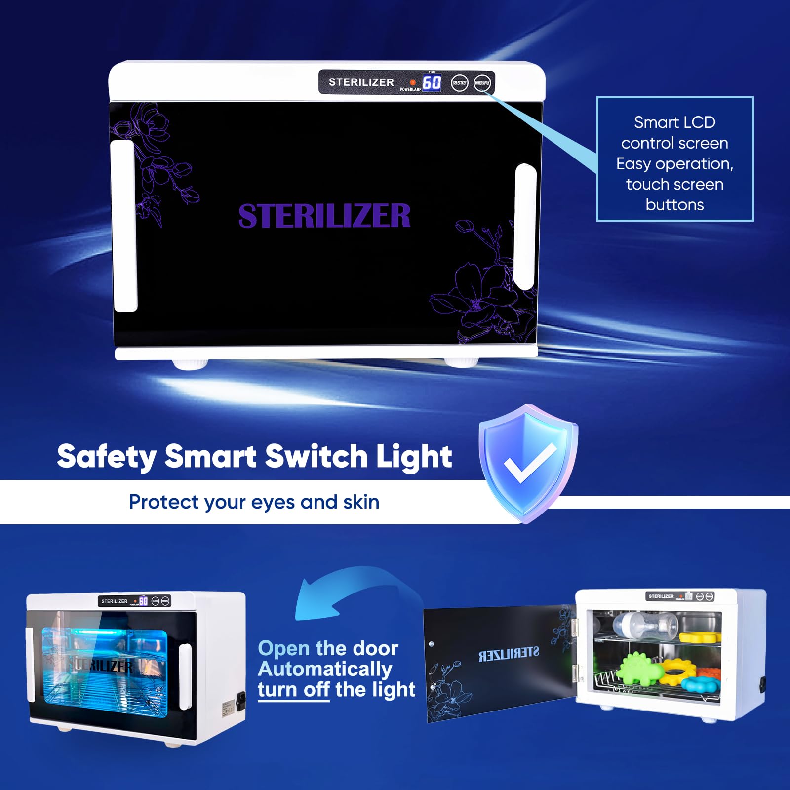 Esterilizador UV,esterilizador manicura de 12L,desinfectante maquina barberia con ajuste de temporizador táctil,esterilizador de luz LED UV para uso en casa,salones de uñas,salón de belleza