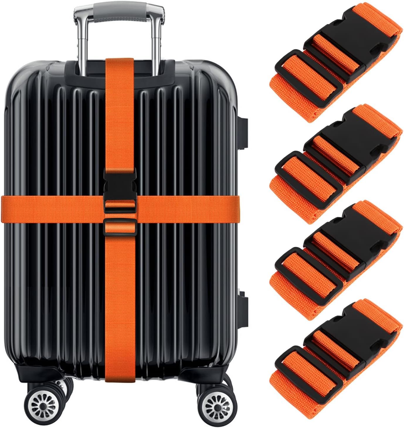 SkadeSKADE Adjustable Luggage Straps, 4 Pcs Wide Travel Secure Belt for Suitcase, Luggage Accessories to Secure Bag Cargo Safe Quick-Release (Orange)