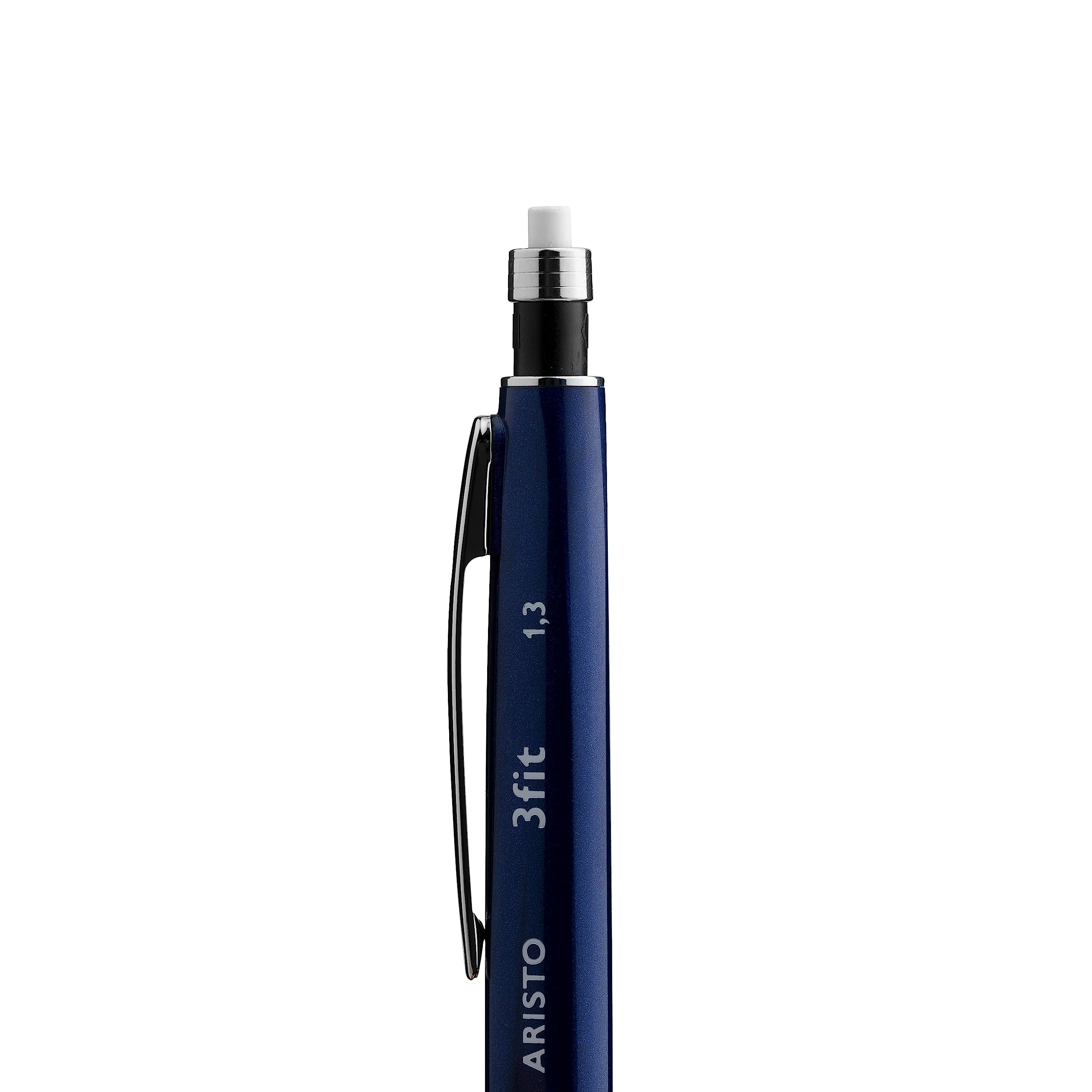 Aristo AR85313 Druckbleistift 3fit 1,30 mm (Ergonomischer Dreikant-Griff, voll versenkbare Metallspitze, Härtegrad Mine HB, integrierter Maxi Radiergummi) metallicblau/schwarz, 10 Stück