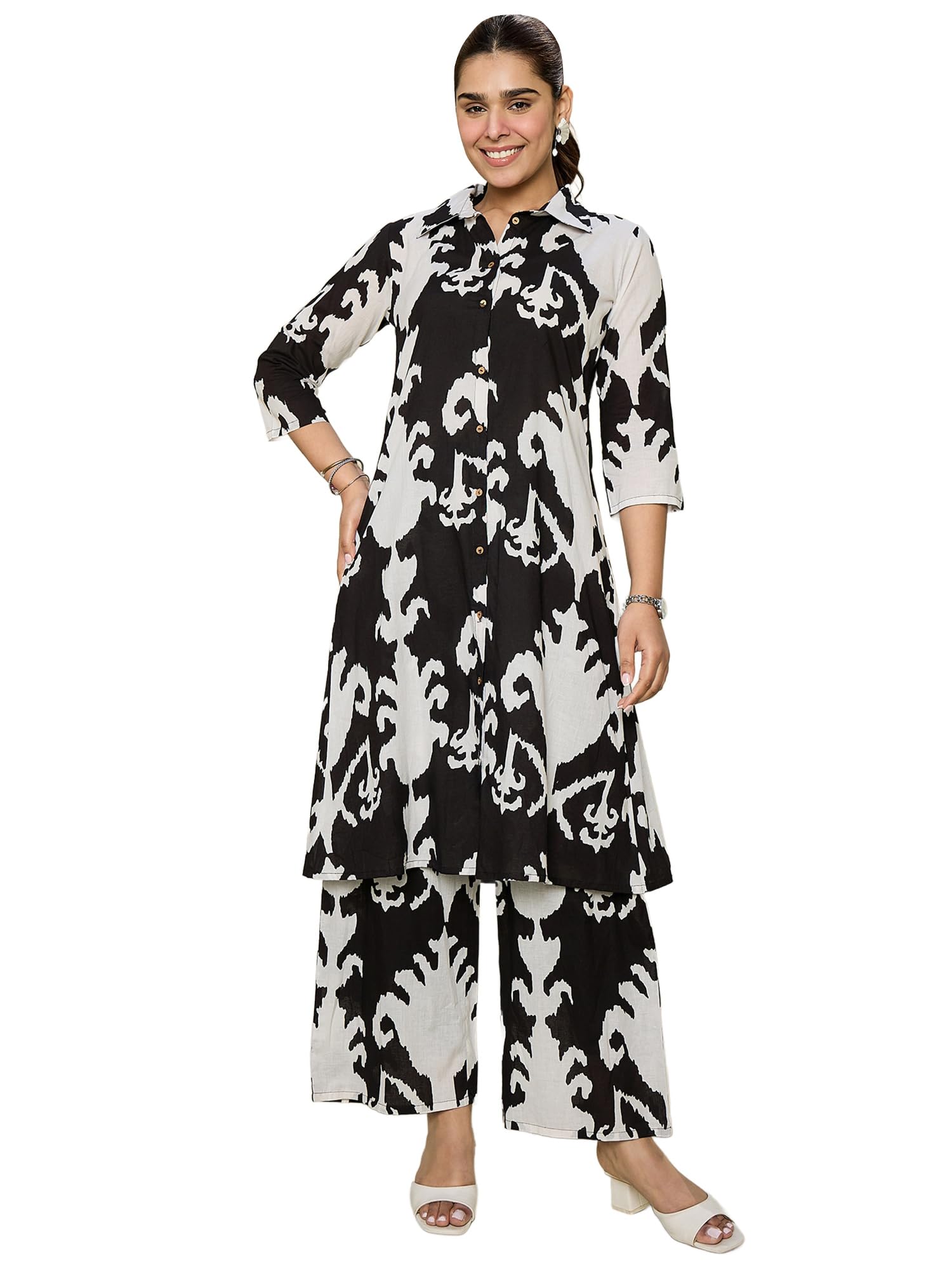 indo era Women's Pure Cotton Printed A-Line Kurta & Palazzo Set (IESTR9658)-picture-29
